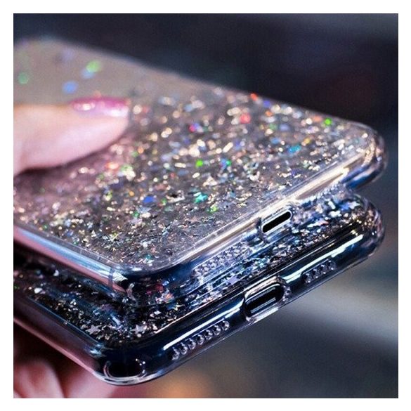 Sequins Glue Glitter Case Huawei P Smart (2020) hátlap, tok, rózsaszín