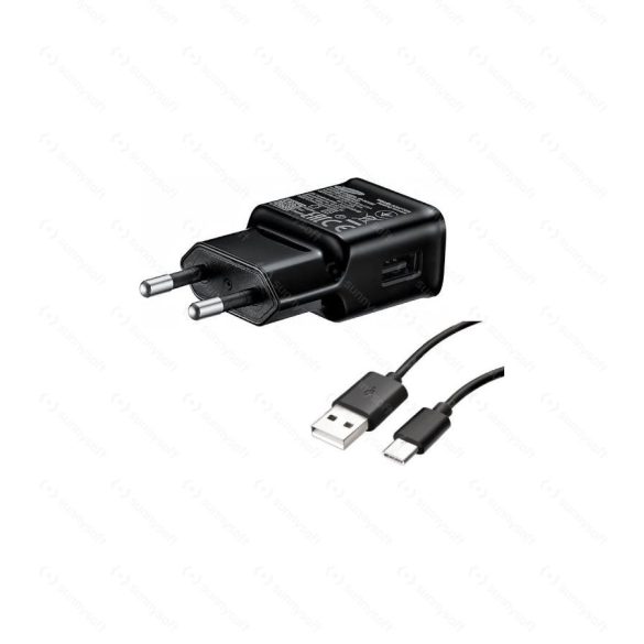 Samsung EP-TA200EBE+EP-DG970BBE USB gyári hálózati töltő, gyorstöltő adapter+USB-C kábel, 1.5m, 15W, (doboz nélküli), fekete