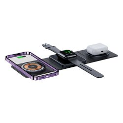   Tech-Protect Qi15W-A31 3In1 Wireless Charger Magsafe kompatibilis vezeték nélküli töltőállomás , fekete