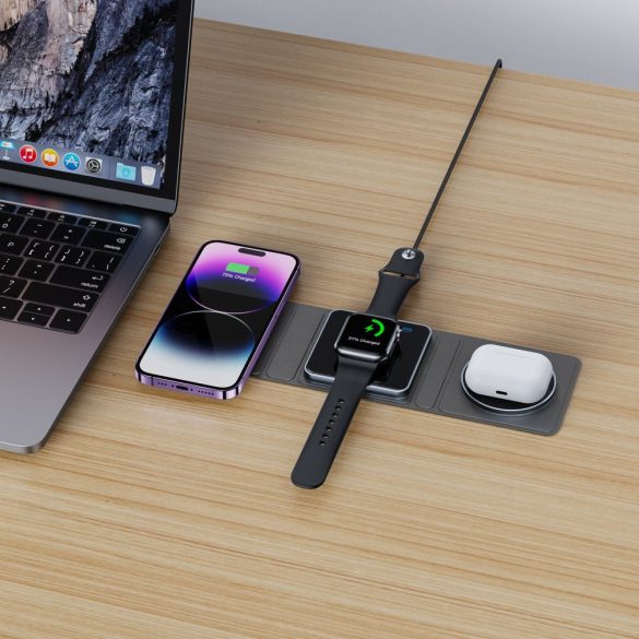 Tech-Protect Qi15W-A31 3In1 Wireless Charger Magsafe kompatibilis vezeték nélküli töltőállomás , fekete