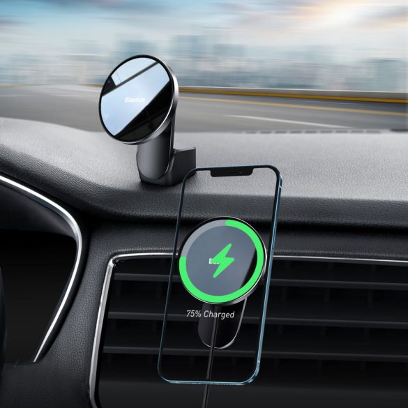 BaseusWXJN-01 Magnetic Wireless Car Charger MagSafe kompatibilis töltő és tartó, szellőzőrácsra, műszerfalra, fekete