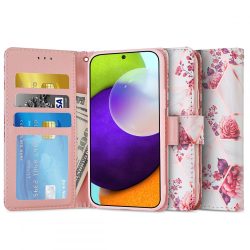   Tech-Protect Wallet Floral Samsung Galaxy A52/A52s oldalra nyíló hátlap, tok, mintás, fehér