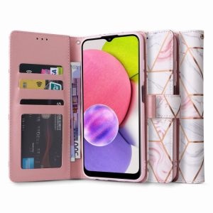 Tech-Protect Wallet Marble Samsung Galaxy A03s oldalra nyíló hátlap, tok, márvány mintás, rózsaszín