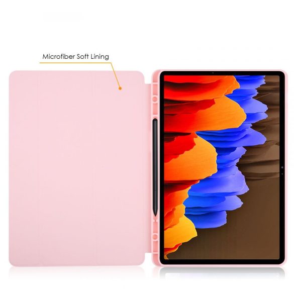 Tech-Protect Smartcase Pen Samsung Galaxy Tab S7 FE 5G 12.4" T730/T736 oldalra nyíló okos tok, érintőceruza tartóval, rózsaszín