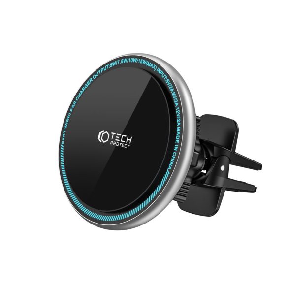 Tech-Protect A2 Magnetic Magsafe Vent Car Mount Wireless Charger, Magsafe kompatibilis vezeték nélküli töltő és tartó, szellőzőrácsra, mágneses, 15W, fekete