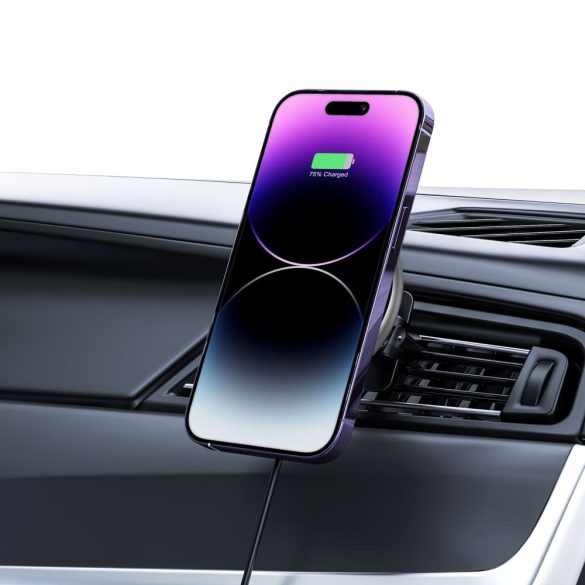 Tech-Protect A2 Magnetic Magsafe Vent Car Mount Wireless Charger, Magsafe kompatibilis vezeték nélküli töltő és tartó, szellőzőrácsra, mágneses, 15W, fekete