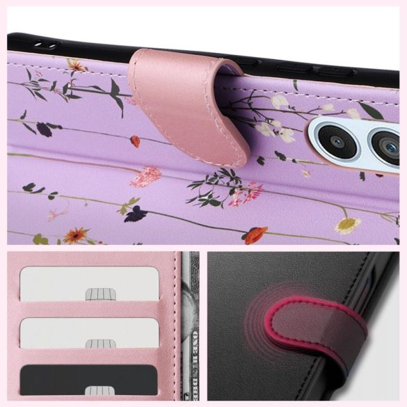 Tech-Protect Wallet Samsung Galaxy A54 5G tok, oldalra nyíló tok, virágmintás, lila