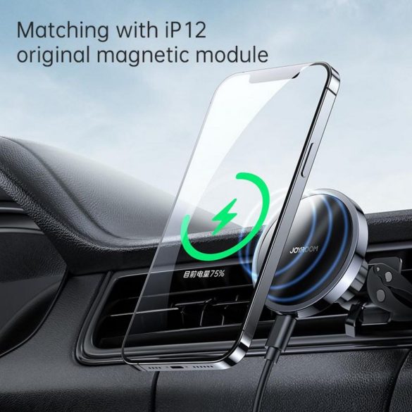 Joyroom JR-ZS240 Magnetic Car Mount MagSafe kompatibilis töltő és tartó, szellőzőrácsra, 15W, fekete