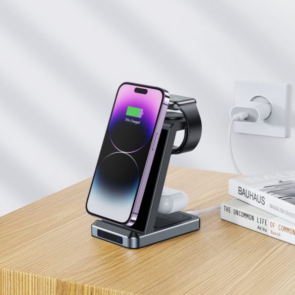 Tech-Protect Qi15W-A26 3In1 Wireless Charger vezeték nélküli töltőállomás , fekete