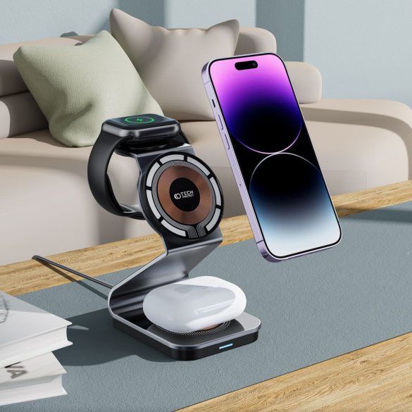 Tech-Protect Qi15W-A29 3In1 Wireless Charger Magsafe kompatibilis vezeték nélküli töltőállomás , fekete