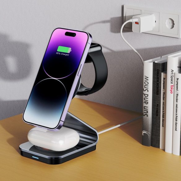 Tech-Protect Qi15W-A29 3In1 Wireless Charger Magsafe kompatibilis vezeték nélküli töltőállomás , fekete