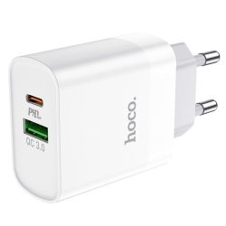   Hoco C-C80A 2-Port (USB+USB-C) PD 20W/QC3.0 univerzális  töltő, gyorstöltő, fehér