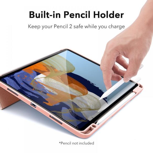 ESR Rebound Pencil iPad Pro 11" (2021) oldalra nyíló okos tok, érintőceruza tartóval, rozé arany