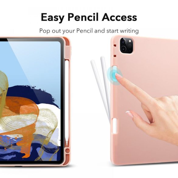 ESR Rebound Pencil iPad Pro 11" (2021) oldalra nyíló okos tok, érintőceruza tartóval, rozé arany