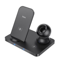   Hoco CW33 3in1 Wireless Charge, Qi vezeték nélküli asztali töltő, gyorstöltő, 15W, fekete