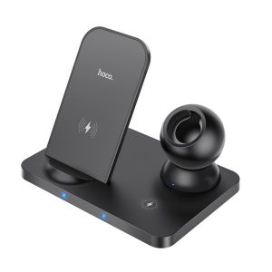 Hoco CW33 3in1 Wireless Charge, Qi vezeték nélküli asztali töltő, gyorstöltő, 15W, fekete