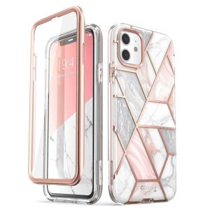 Supcase Cosmo iPhone 11 hátlap, tok, márvány mintás, rózsaszín