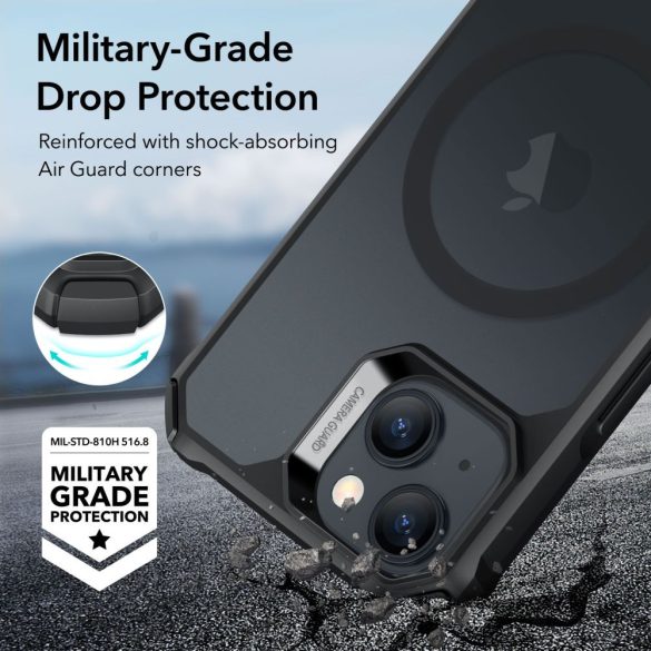 ESR Air Armor Halolock Magsafe iPhone 15 ütésálló hátlap, tok, matt fekete