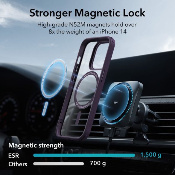 ESR CH Halolock Magsafe iPhone 14 Pro hátlap, tok, átlátszó-lila