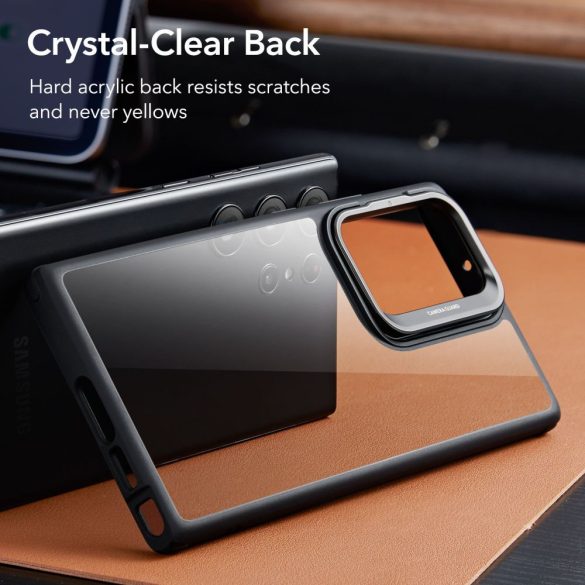 ESR Classic Kickstand Samsung Galaxy S23 Ultra ütésálló hátlap, tok, átlátszó-fekete