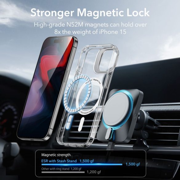 ESR Classic Kickstand Halolock Magsafe iPhone 15 Pro Max magsafe kompatibilis ütésálló hátlap, tok, fekete