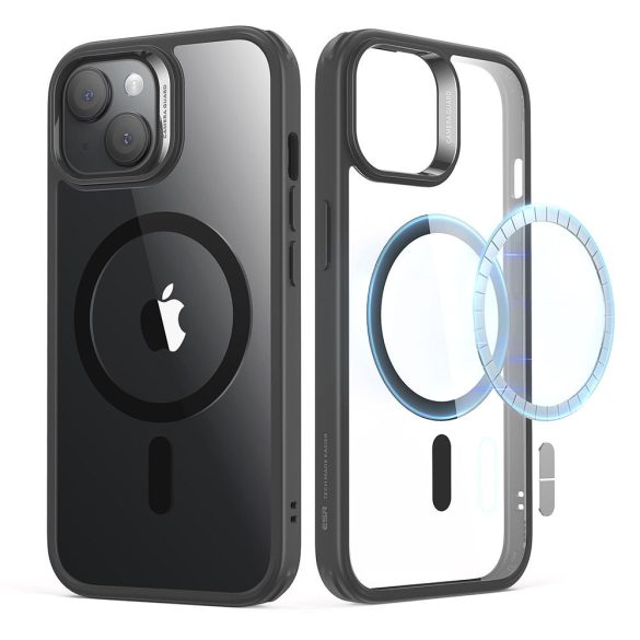 ESR CH Halolock Magsafe iPhone 15 hátlap, tok, átlátszó-fekete