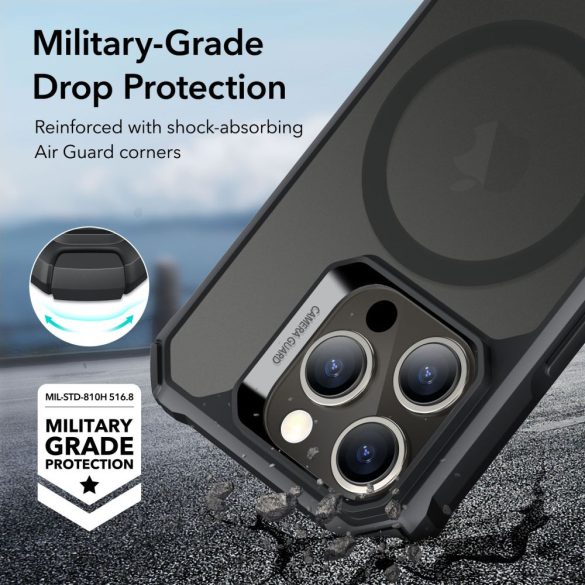 ESR Air Armor Halolock Magsafe iPhone 15 Pro ütésálló hátlap, tok, átlátszó-fekete