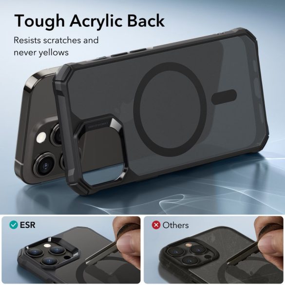 ESR Air Armor Halolock Magsafe iPhone 15 Pro ütésálló hátlap, tok, átlátszó-fekete