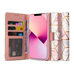   Tech-Protect Wallet Marble iPhone 13 Mini oldalra nyíló hátlap, tok, mintás rózsaszín