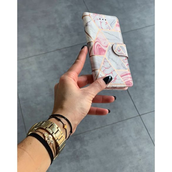 Tech-Protect Wallet Marble iPhone 13 Mini oldalra nyíló hátlap, tok, mintás rózsaszín