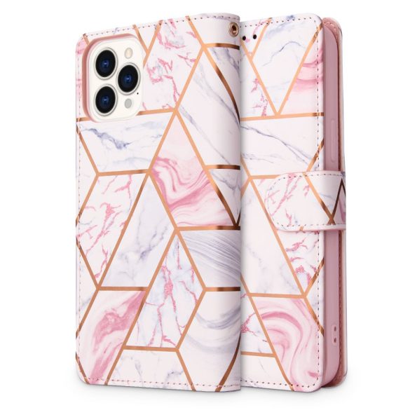 Tech-Protect Wallet Marble iPhone 13 Pro oldalra nyíló hátlap, tok, mintás rózsaszín