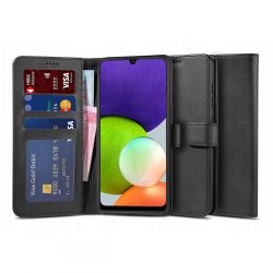   Tech-Protect Wallet 2 Samsung Galaxy A22 5G ökobőr, oldalra nyíló tok, fekete