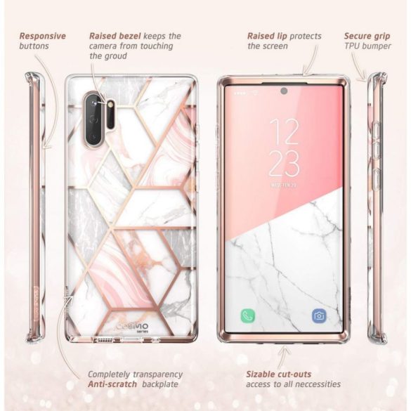 Supcase Cosmo Samsung Galaxy Note 10 Plus hátlap, tok, márvány mintás, rózsaszín