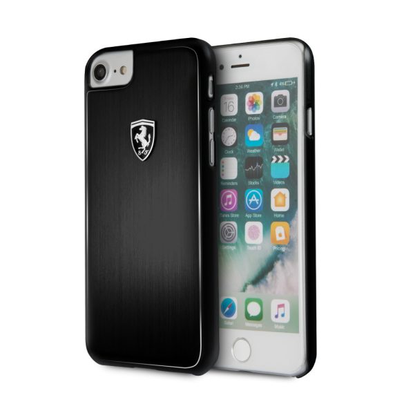 Ferrari iPhone 6/7/8 Heritage Aluminium Hard (FEHALHCP7BK) hátlap, tok, fekete logóval, fekete