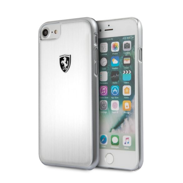 Ferrari iPhone 6/7/8 Heritage Aluminium Hard (FEHALHCP7SI) hátlap, tok, fekete logóval, ezüst