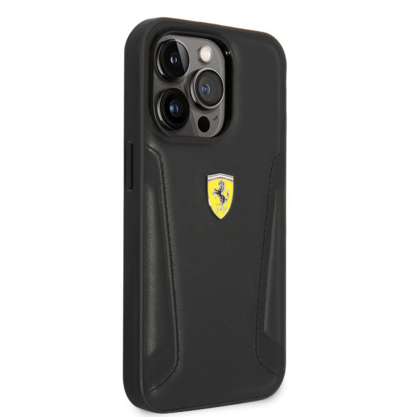 Ferrari iPhone 14 Pro Max Leather Stamp Sides (FEHCP14XRBUK) hátlap, tok, fekete