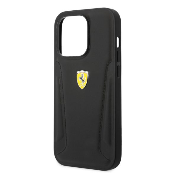 Ferrari iPhone 14 Pro Max Leather Stamp Sides (FEHCP14XRBUK) hátlap, tok, fekete