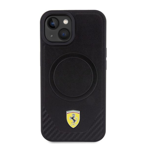 Ferrari iPhone 15 Carbon Metal Logo MagSafe (FEHMP15SPTEK) magsafe kompatibilis hátlap, tok, fekete