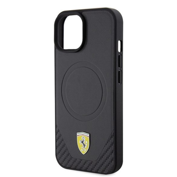 Ferrari iPhone 15 Carbon Metal Logo MagSafe (FEHMP15SPTEK) magsafe kompatibilis hátlap, tok, fekete