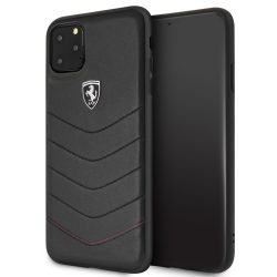   Ferrari iPhone 11 Pro Max Heritage Genuine Leather Quilted eredeti bőr hátlap, tok, fekete