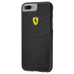   Ferrari iPhone 6 Plus/7 Plus/8 Plus Real Carbon Fiber hátlap, tok, fekete