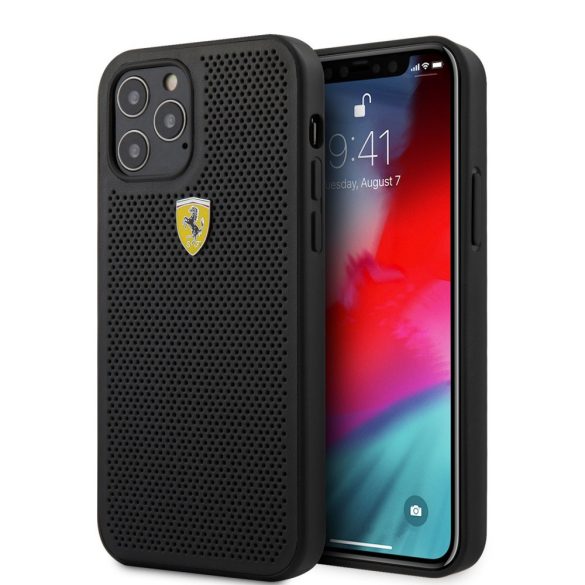 Ferrari iPhone 12/12 Pro Off Track Perforated Cover (FESPEHCP12MBK) hátlap, tok, fekete