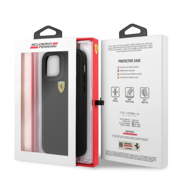 Ferrari iPhone 12/12 Pro Off Track Perforated Cover (FESPEHCP12MBK) hátlap, tok, fekete