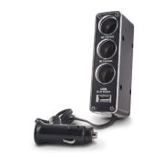   Forever CSS-03 3in1 Socket Splitter 2xUSB-A univerzális autós töltő és elosztó, fekete