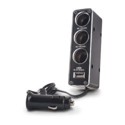   Forever CSS-03 3in1 Socket Splitter 2xUSB-A univerzális autós töltő és elosztó, fekete
