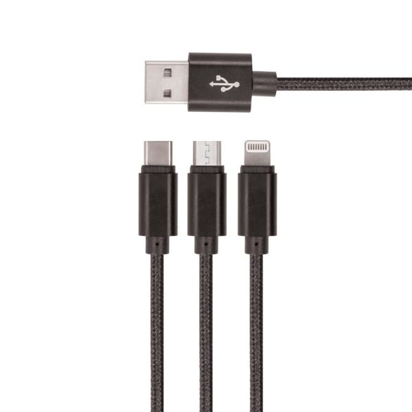 Setty USB Cable 3in1 Micro-USB, Type-C, Lightning kábel, 2A, 1m, fekete