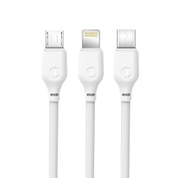   XO NB103 USB Cable 3in1 Micro-USB, Type-C, Lightning kábel, 2,1A, 1m, fehér