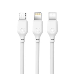 XO NB103 USB Cable 3in1 Micro-USB, Type-C, Lightning kábel, 2,1A, 1m, fehér