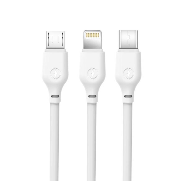 XO NB103 USB Cable 3in1 Micro-USB, Type-C, Lightning kábel, 2,1A, 1m, fehér