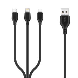   XO NB103 USB Cable 3in1 Micro-USB, Type-C, Lightning kábel, 2,1A, 1m, fekete